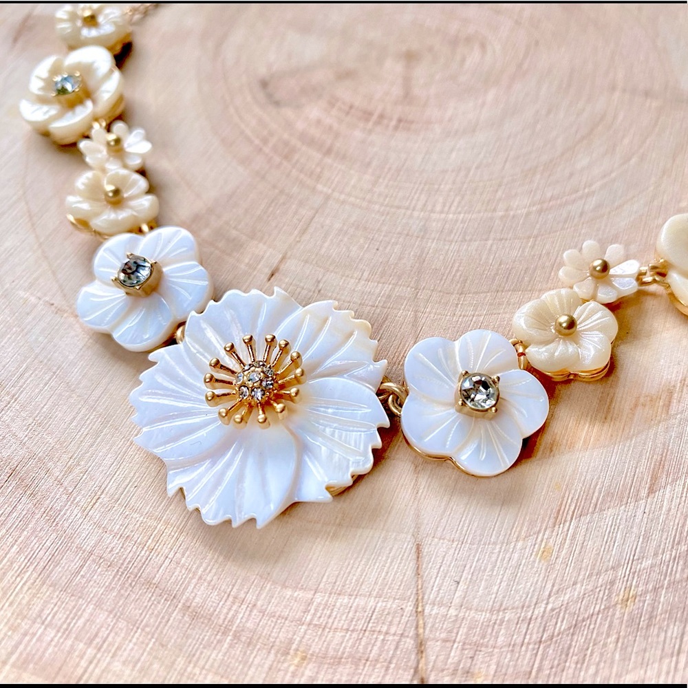 Lonna and Lilly Gold-Tone Crystal and Mother-of-Pearl Flower Necklace - Picture 3 of 7